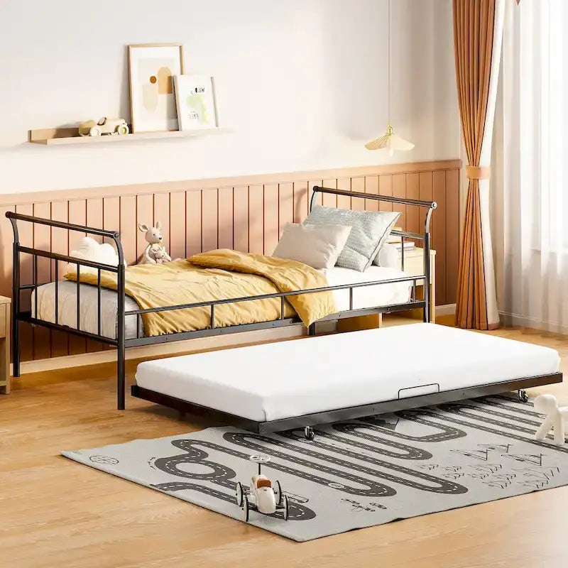 Divano Letto in Metallo Singolo con Maniglie Curve e Letto Estraibile Singolo