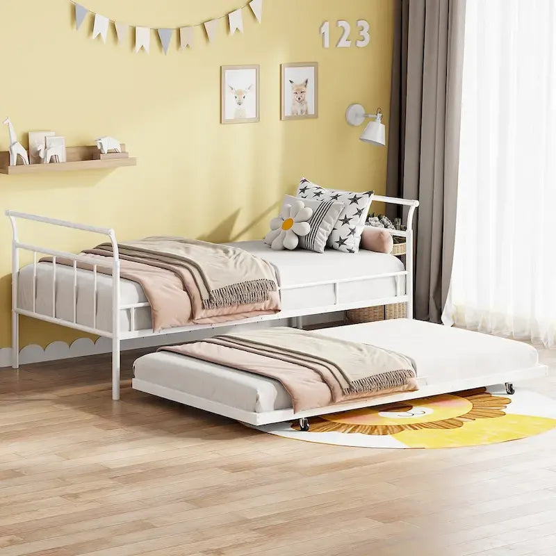 Divano Letto in Metallo Singolo con Maniglie Curve e Letto Estraibile Singolo