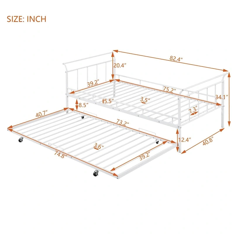 Divano Letto in Metallo Singolo con Maniglie Curve e Letto Estraibile Singolo