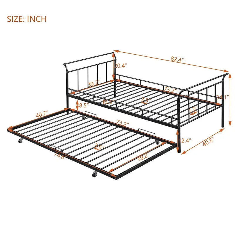 Divano Letto in Metallo Singolo con Maniglie Curve e Letto Estraibile Singolo