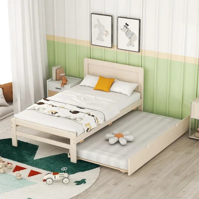 Struttura letto a piattaforma in legno dal design moderno con letto estraibile