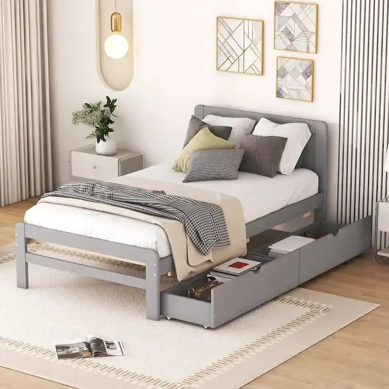 Struttura letto a piattaforma in legno dal design moderno con letto estraibile