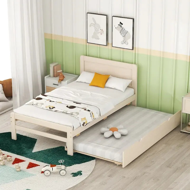 Struttura letto a piattaforma in legno dal design moderno con letto estraibile
