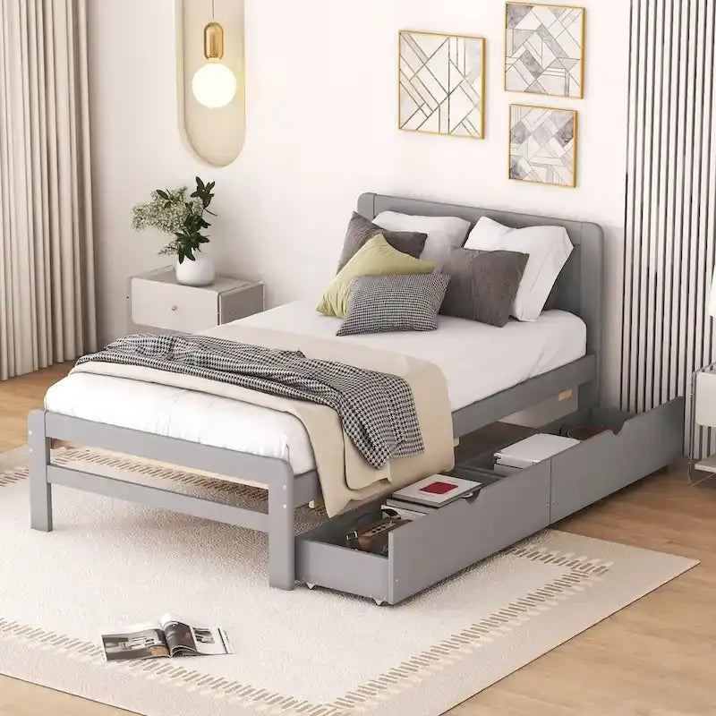 Struttura letto a piattaforma in legno dal design moderno con letto estraibile