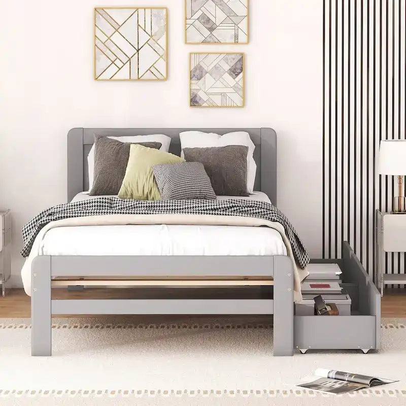 Struttura letto a piattaforma in legno dal design moderno con letto estraibile