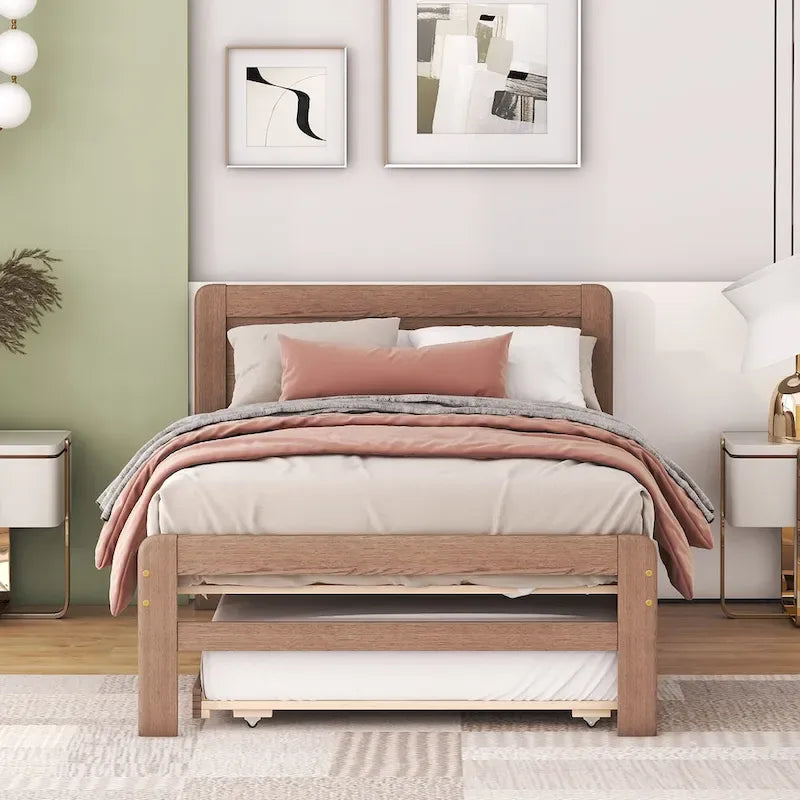 Struttura letto a piattaforma in legno dal design moderno con letto estraibile