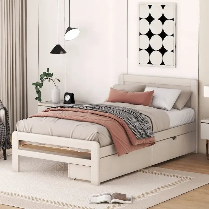 Struttura letto a piattaforma in legno dal design moderno con letto estraibile