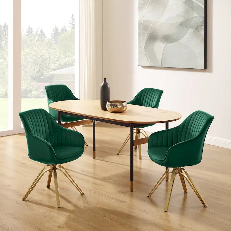 Poltrona moderna girevole in velluto | Schienale trapuntato | Base in metallo dorato | 130 kg