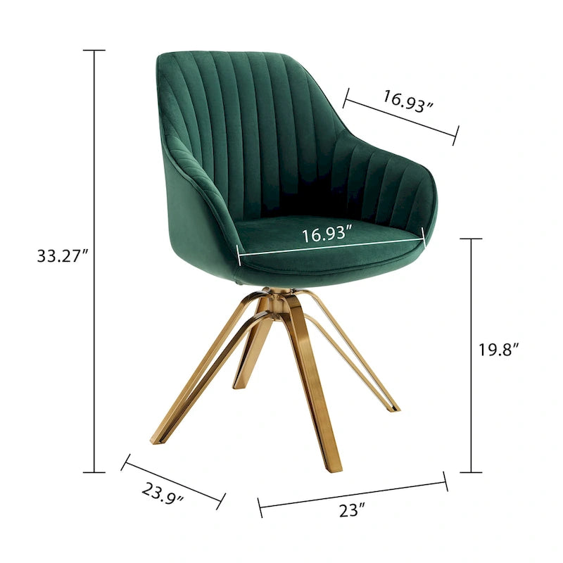 Poltrona moderna girevole in velluto | Schienale trapuntato | Base in metallo dorato | 130 kg
