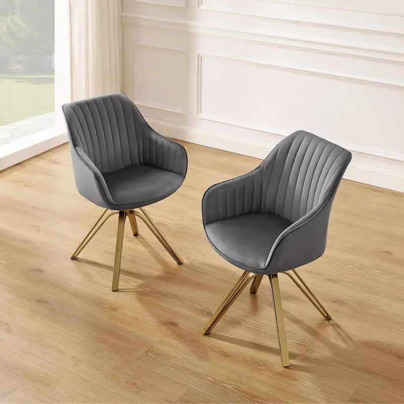 Poltrona moderna girevole in velluto | Schienale trapuntato | Base in metallo dorato | 130 kg