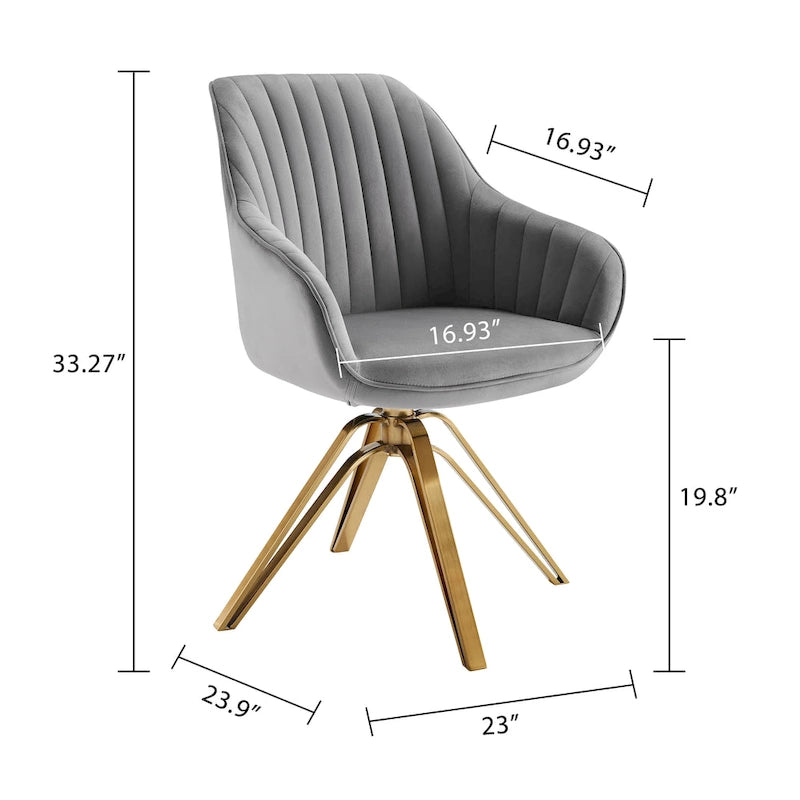Poltrona moderna girevole in velluto | Schienale trapuntato | Base in metallo dorato | 130 kg