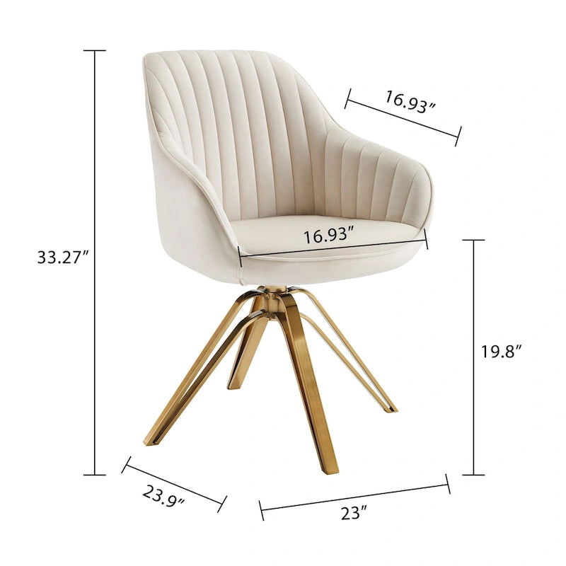Poltrona moderna girevole in velluto | Schienale trapuntato | Base in metallo dorato | 130 kg