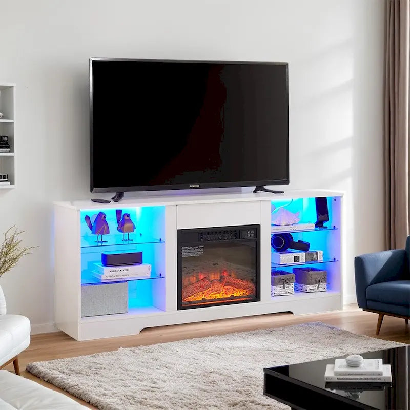Mobile porta TV da 58" con camino da 18", luci a LED, presa USB - 58"L*15.5"P*24.4"H