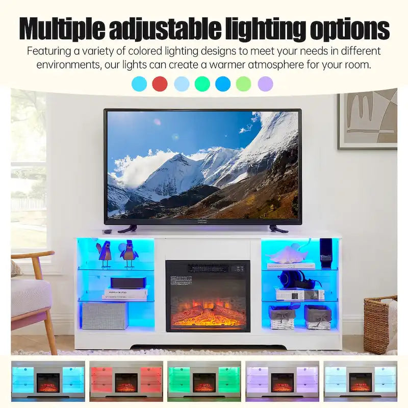 Mobile porta TV da 58" con camino da 18", luci a LED, presa USB - 58"L*15.5"P*24.4"H