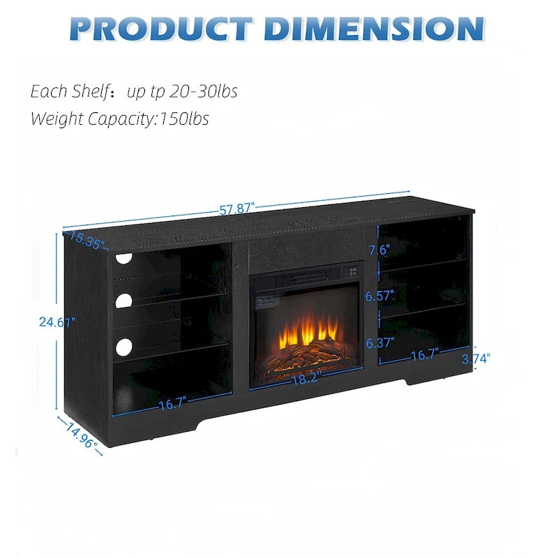 Mobile porta TV da 58" con camino da 18", luci a LED, presa USB - 58"L*15.5"P*24.4"H