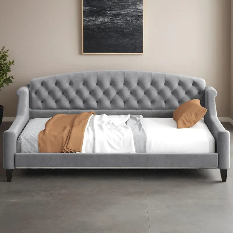 Letto a giorno matrimoniale moderno di lusso capitonné con bottoni, design multifunzionale, non richiede rete a molle