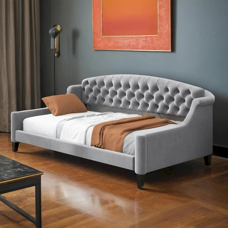 Letto a giorno matrimoniale moderno di lusso capitonné con bottoni, design multifunzionale, non richiede rete a molle
