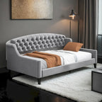 Letto a giorno matrimoniale moderno di lusso capitonné con bottoni, design multifunzionale, non richiede rete a molle