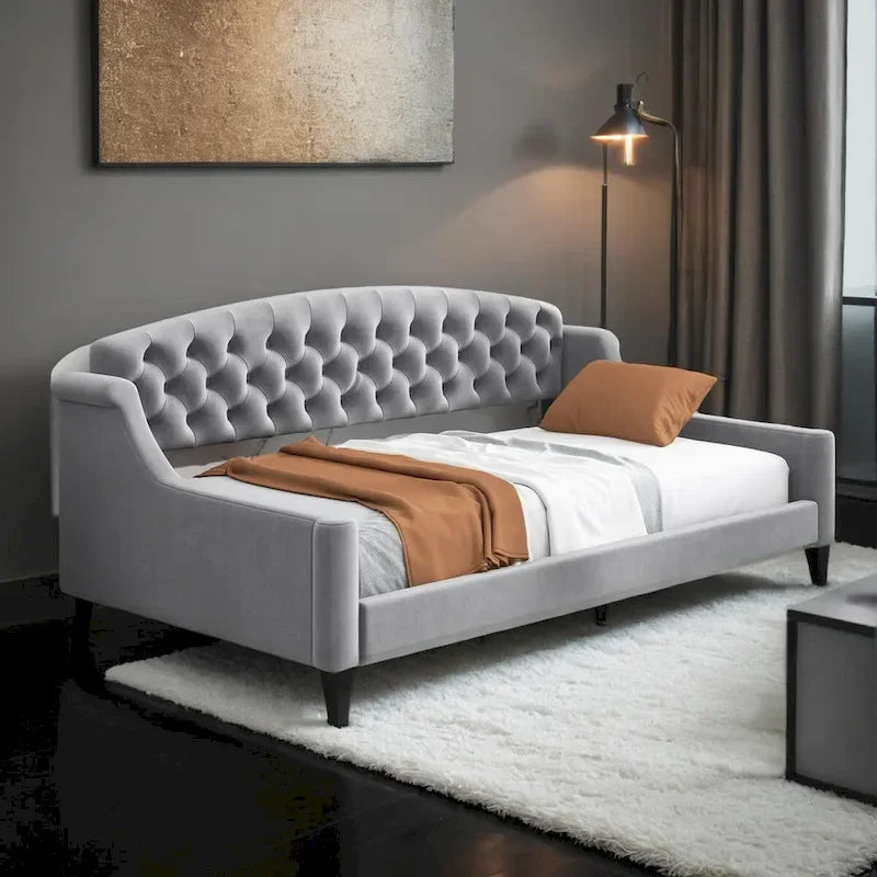 Letto a giorno matrimoniale moderno di lusso capitonné con bottoni, design multifunzionale, non richiede rete a molle