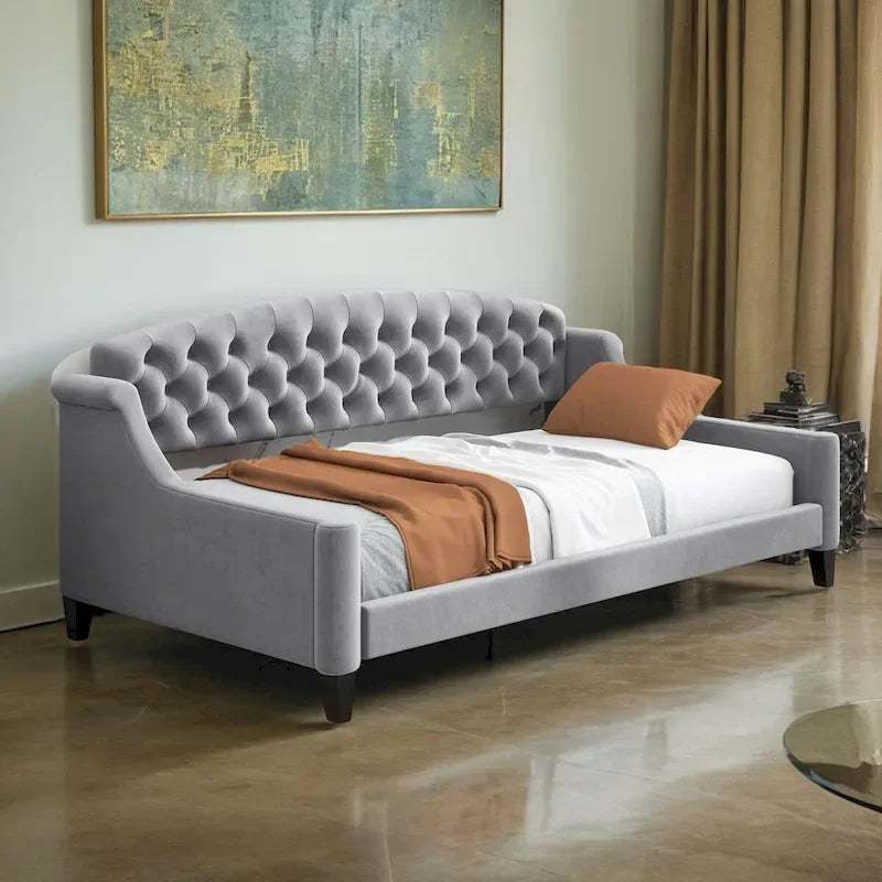 Letto a giorno matrimoniale moderno di lusso capitonné con bottoni, design multifunzionale, non richiede rete a molle
