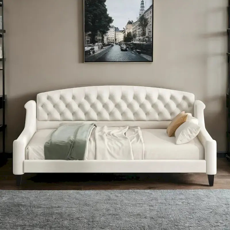 Letto a giorno matrimoniale moderno di lusso capitonné con bottoni, design multifunzionale, non richiede rete a molle
