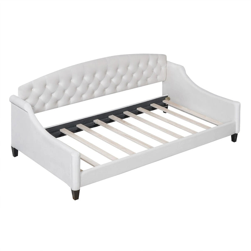 Letto a giorno matrimoniale moderno di lusso capitonné con bottoni, design multifunzionale, non richiede rete a molle