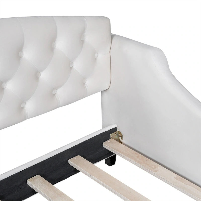Letto a giorno matrimoniale moderno di lusso capitonné con bottoni, design multifunzionale, non richiede rete a molle