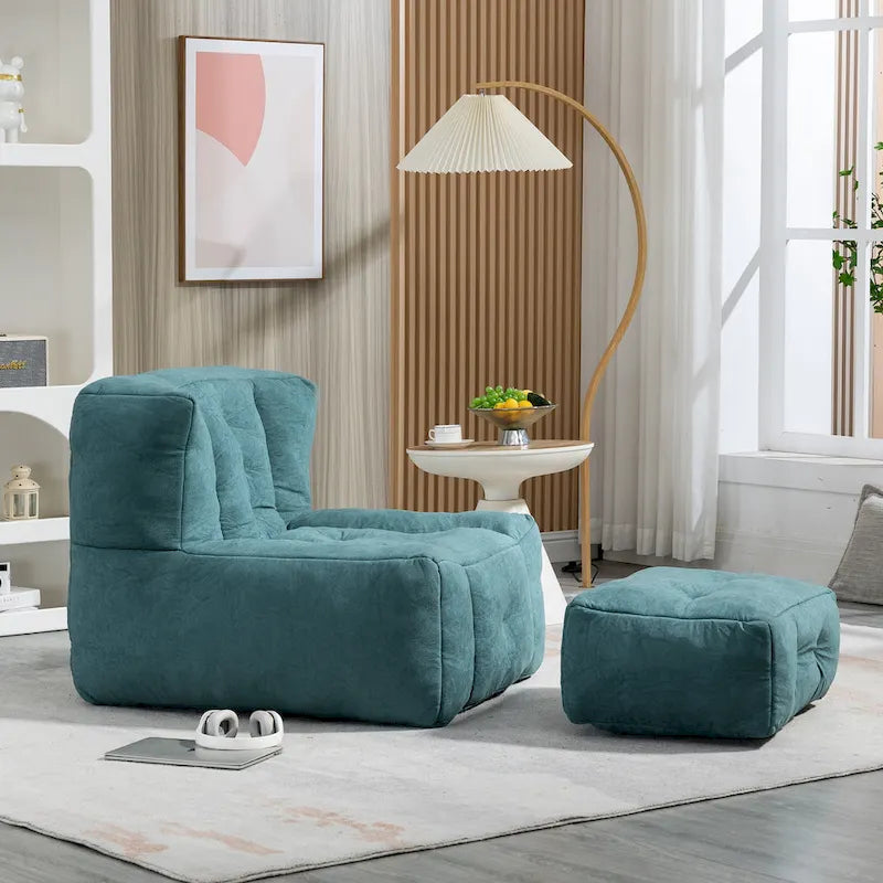 Comoda Poltrona Sacco per Adulti e Bambini, Morbidissimo Divano Pigro con Schiuma e Poggiapiedi