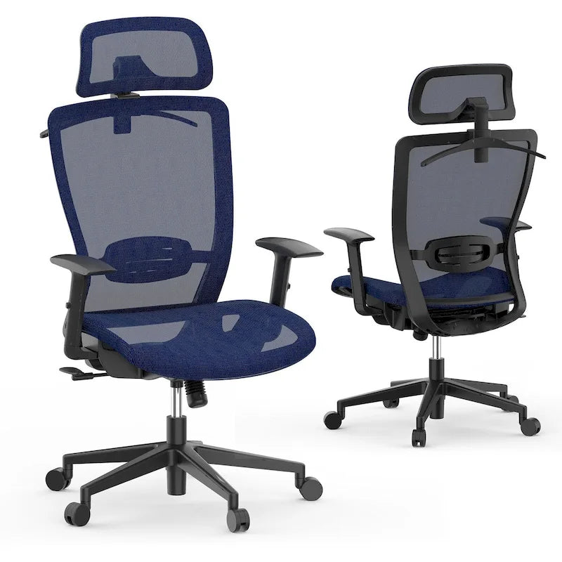 Sedia da Ufficio Ergonomica in Rete | Poggiatesta e Supporto Lombare Regolabili | Girevole a 360° | 100 kg