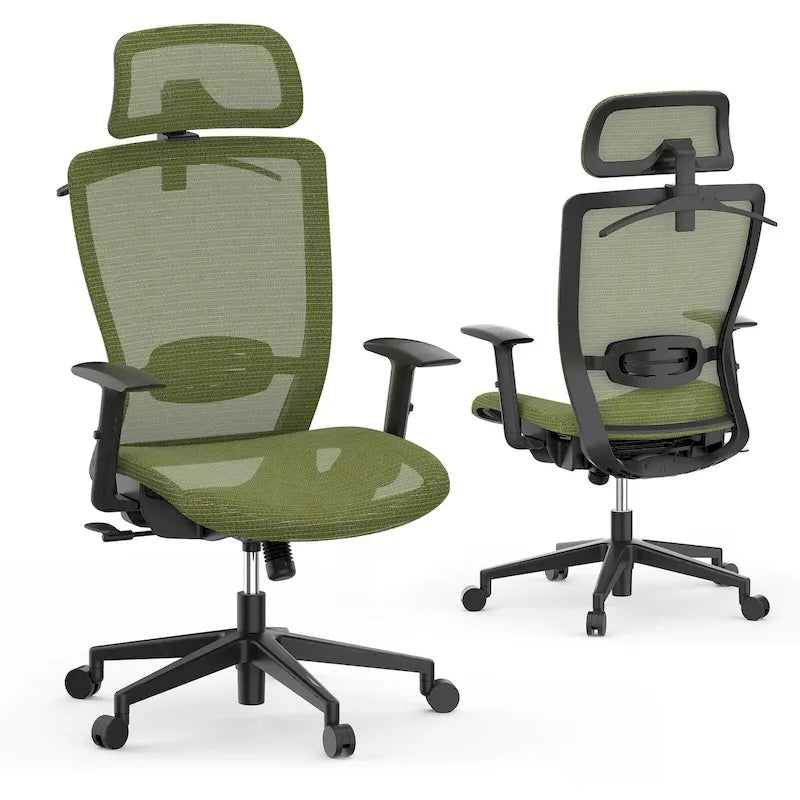Sedia da Ufficio Ergonomica in Rete | Poggiatesta e Supporto Lombare Regolabili | Girevole a 360° | 100 kg