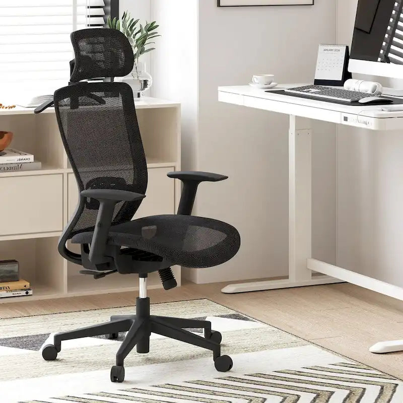 Sedia da Ufficio Ergonomica in Rete | Poggiatesta e Supporto Lombare Regolabili | Girevole a 360° | 100 kg