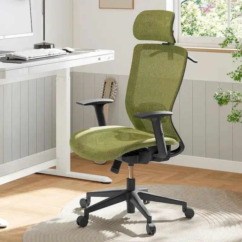 Sedia da Ufficio Ergonomica in Rete | Poggiatesta e Supporto Lombare Regolabili | Girevole a 360° | 100 kg