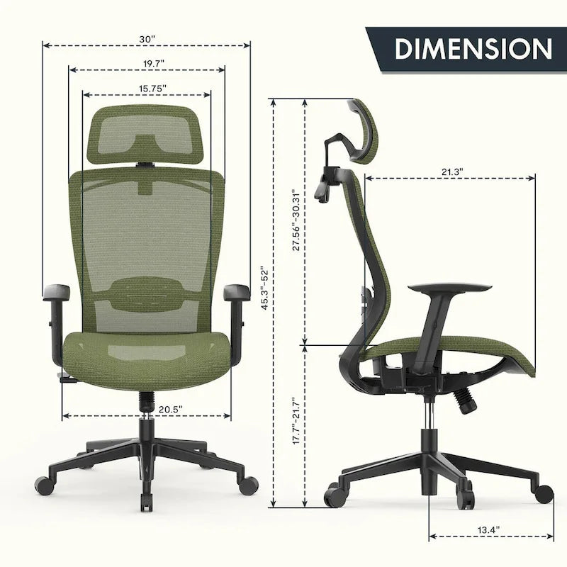 Sedia da Ufficio Ergonomica in Rete | Poggiatesta e Supporto Lombare Regolabili | Girevole a 360° | 100 kg