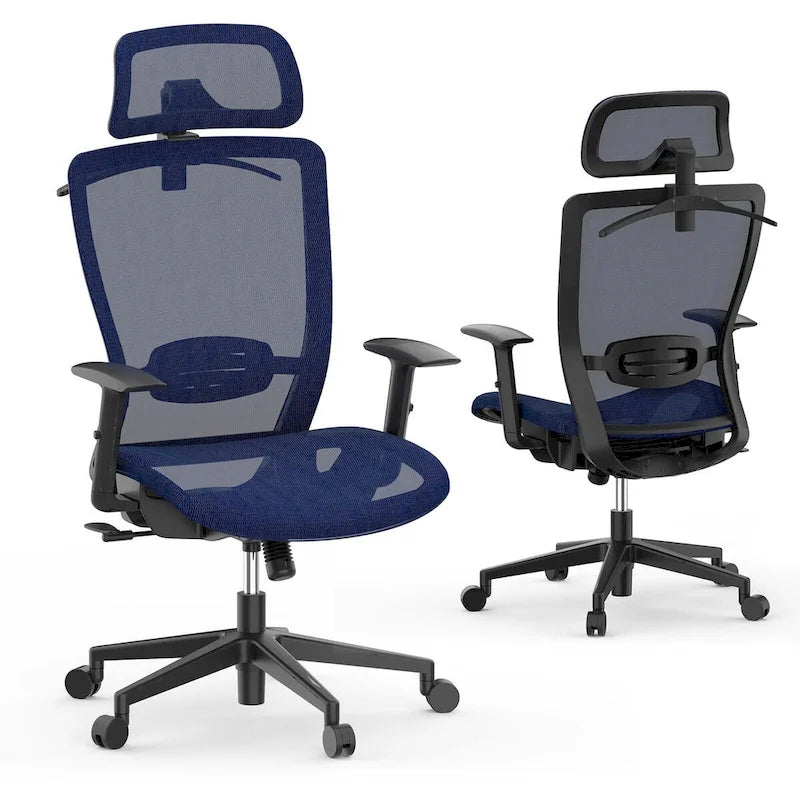 Sedia da Ufficio Ergonomica in Rete | Poggiatesta e Supporto Lombare Regolabili | Girevole a 360° | 100 kg
