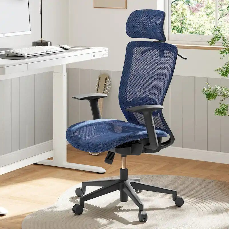 Sedia da Ufficio Ergonomica in Rete | Poggiatesta e Supporto Lombare Regolabili | Girevole a 360° | 100 kg