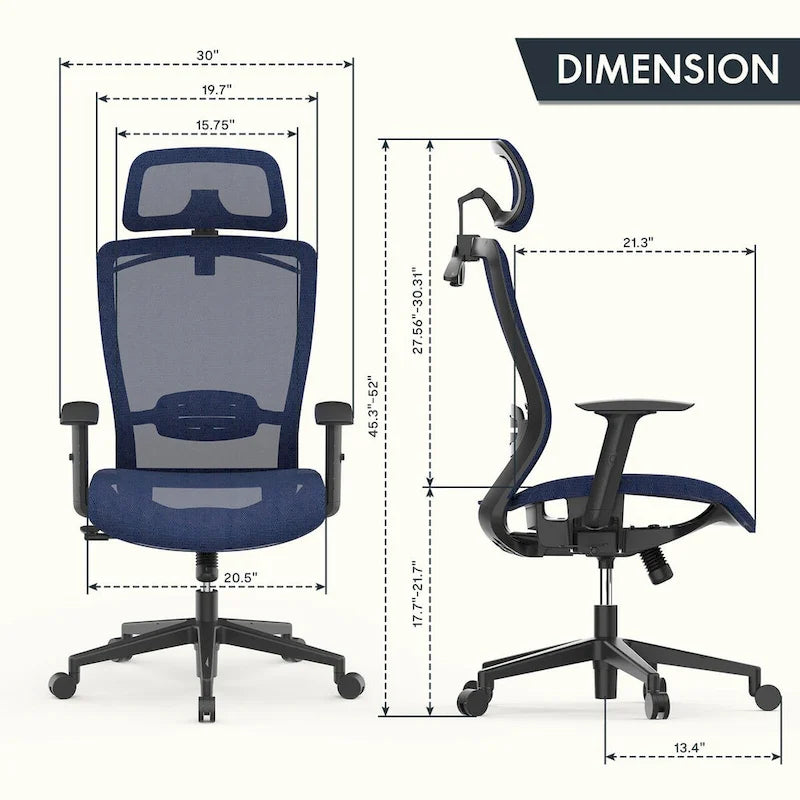 Sedia da Ufficio Ergonomica in Rete | Poggiatesta e Supporto Lombare Regolabili | Girevole a 360° | 100 kg