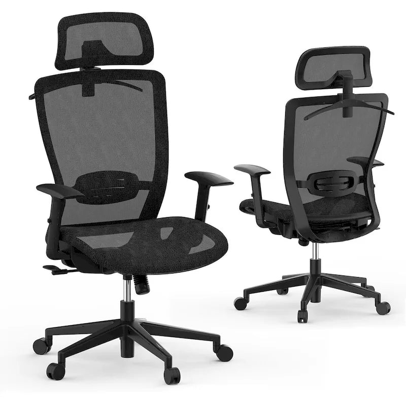 Sedia da Ufficio Ergonomica in Rete | Poggiatesta e Supporto Lombare Regolabili | Girevole a 360° | 100 kg