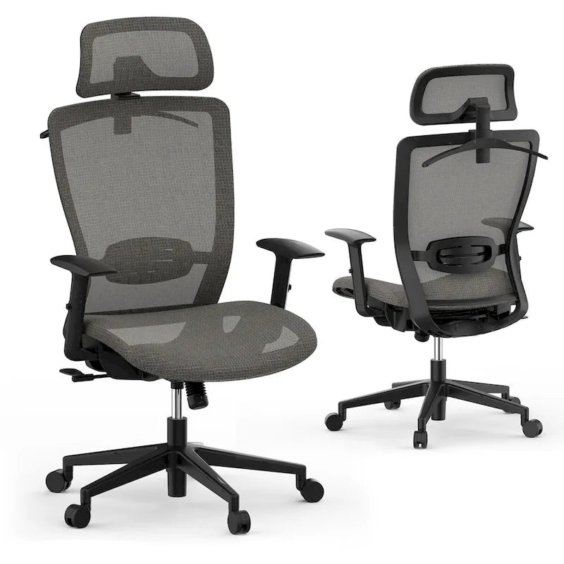 Sedia da Ufficio Ergonomica in Rete | Poggiatesta e Supporto Lombare Regolabili | Girevole a 360° | 100 kg