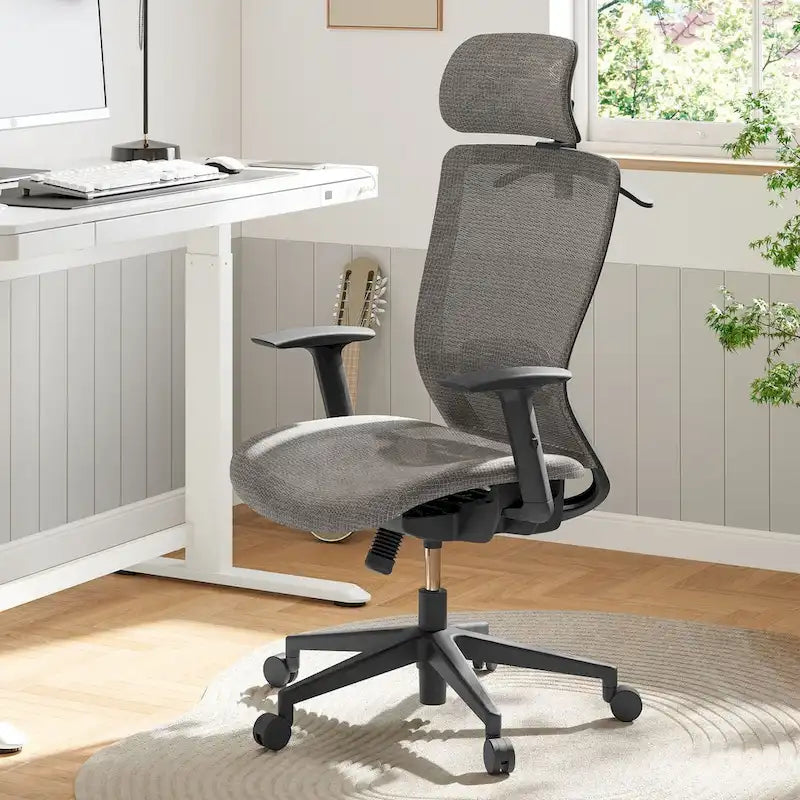 Sedia da Ufficio Ergonomica in Rete | Poggiatesta e Supporto Lombare Regolabili | Girevole a 360° | 100 kg
