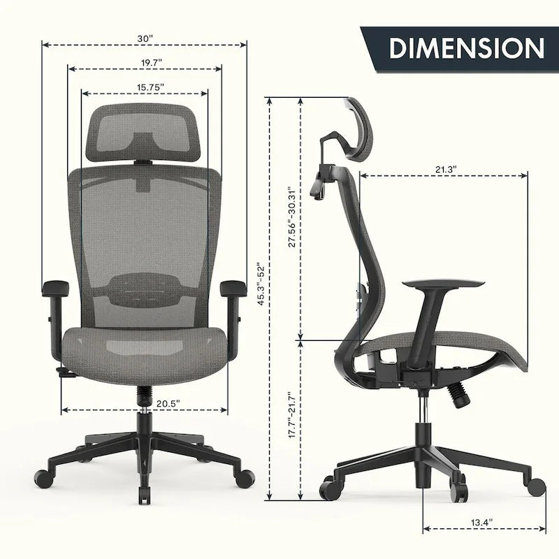 Sedia da Ufficio Ergonomica in Rete | Poggiatesta e Supporto Lombare Regolabili | Girevole a 360° | 100 kg