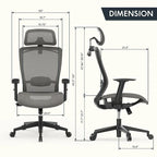 Sedia da Ufficio Ergonomica in Rete | Poggiatesta e Supporto Lombare Regolabili | Girevole a 360° | 100 kg