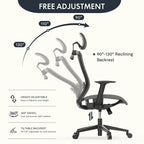 Sedia da Ufficio Ergonomica in Rete | Poggiatesta e Supporto Lombare Regolabili | Girevole a 360° | 100 kg