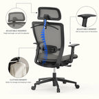 Sedia da Ufficio Ergonomica in Rete | Poggiatesta e Supporto Lombare Regolabili | Girevole a 360° | 100 kg