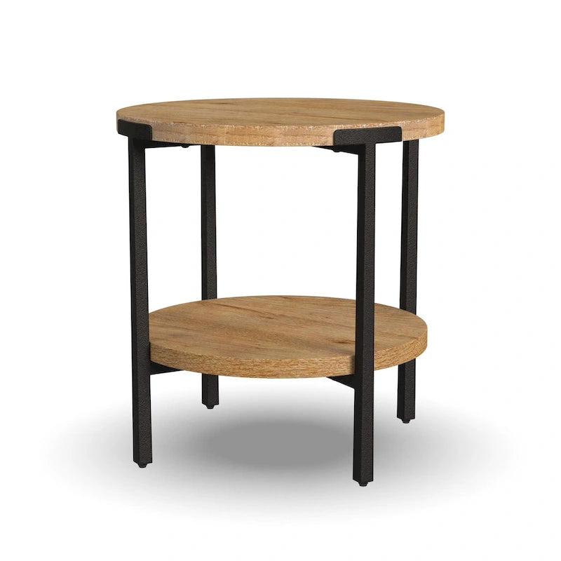 Tavolino rotondo | Stile rustico industriale | Legno e metallo | Tavolino d'appoggio per soggiorno