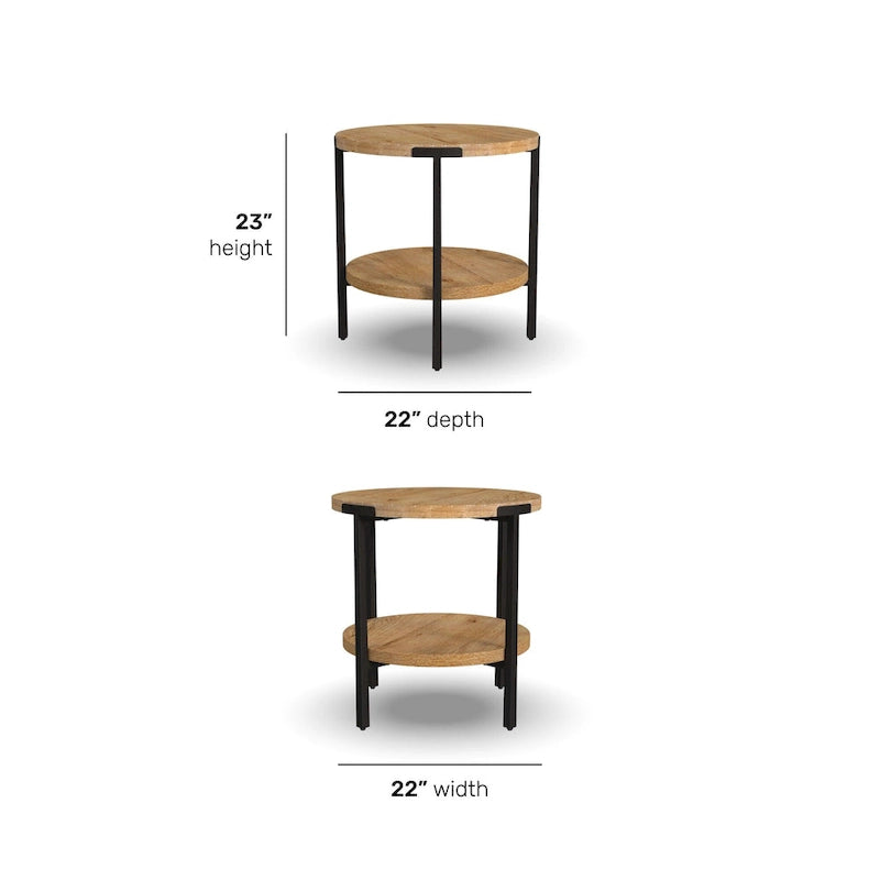 Tavolino rotondo | Stile rustico industriale | Legno e metallo | Tavolino d'appoggio per soggiorno