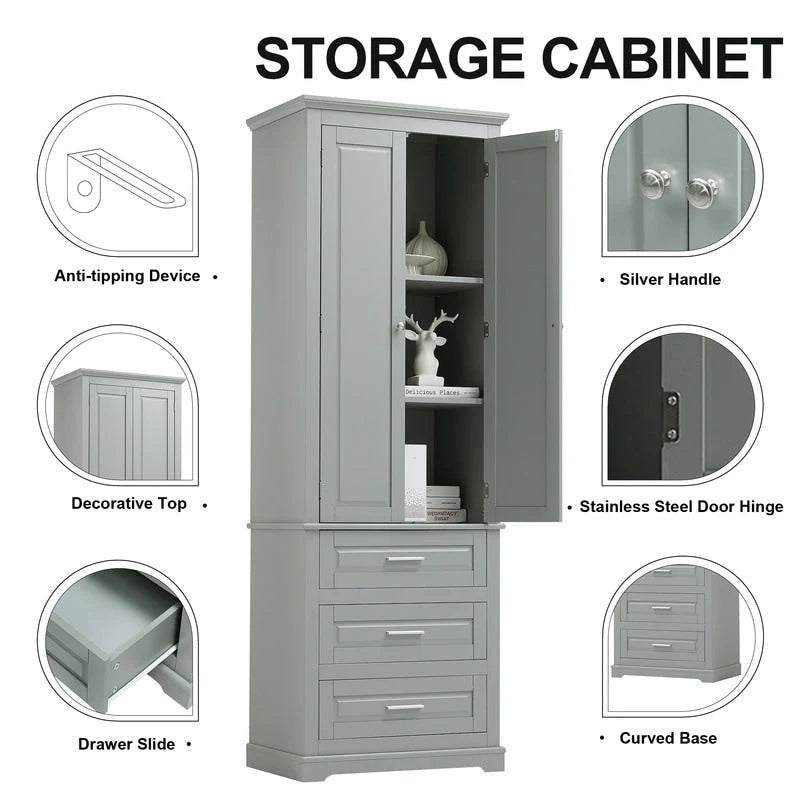 Mobile Contenitore Alto con Tre Cassetti per Bagno/Ufficio