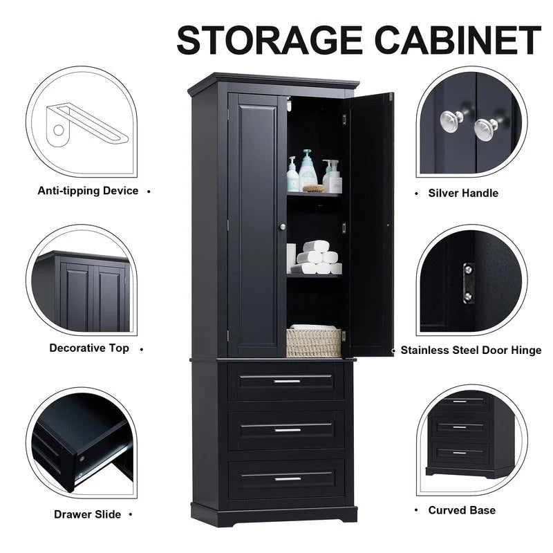 Mobile Contenitore Alto con Tre Cassetti per Bagno/Ufficio