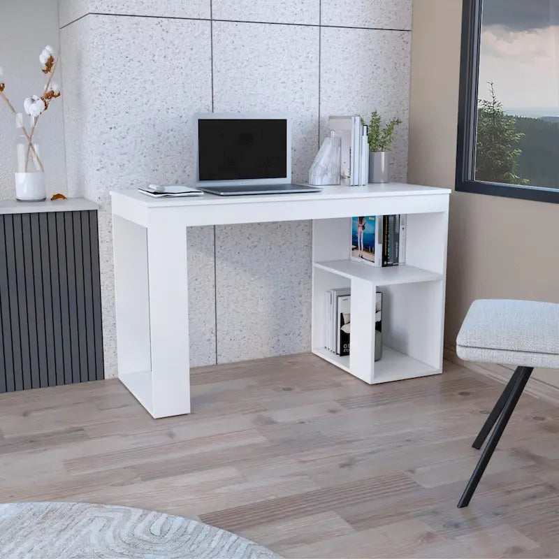Scrivania da Computer da 119 cm con Ripiani Portaoggetti | Postazione di Lavoro Moderna per Ufficio Domestico | Design Salvaspazio