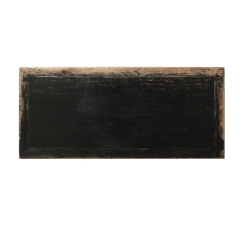 Mobiletto accentato a 2 cassetti | Finitura nera anticata | Stile rustico | 99 cm L x 46 cm P x 89 cm H