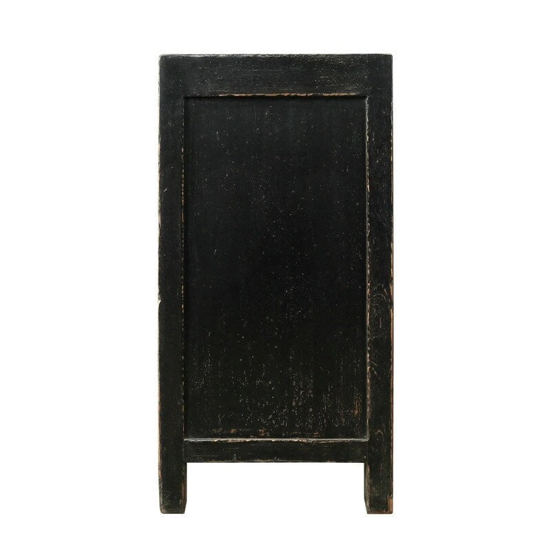 Mobiletto accentato a 2 cassetti | Finitura nera anticata | Stile rustico | 99 cm L x 46 cm P x 89 cm H